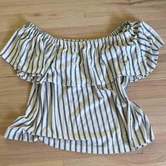 Banana Republic - Cream & Navy Striped Off-Shoulder Ruffle Top - XL - Picture 8 of 9